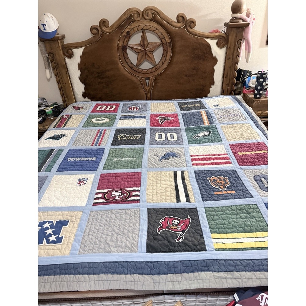 Pottery Barn Teen Full/Queen NFL Football NFC Team Logos Quilt Comforter Bedding
